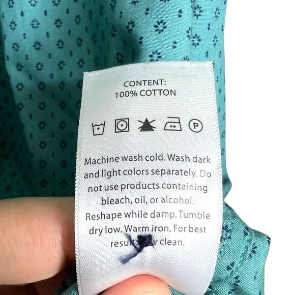 Level Ten Men’s XL Button-Up Shirt Teal Blue Geometric Print 100% Cotton Casual - Picture 8 of 13